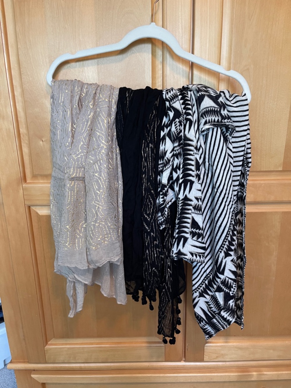 Stella & Dot set of Lightweight Scarves - Black, White & Light Taupe